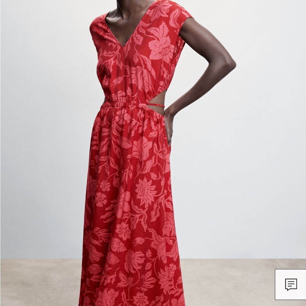 MANGO Elegant Red Floral Maxi Dress NWT